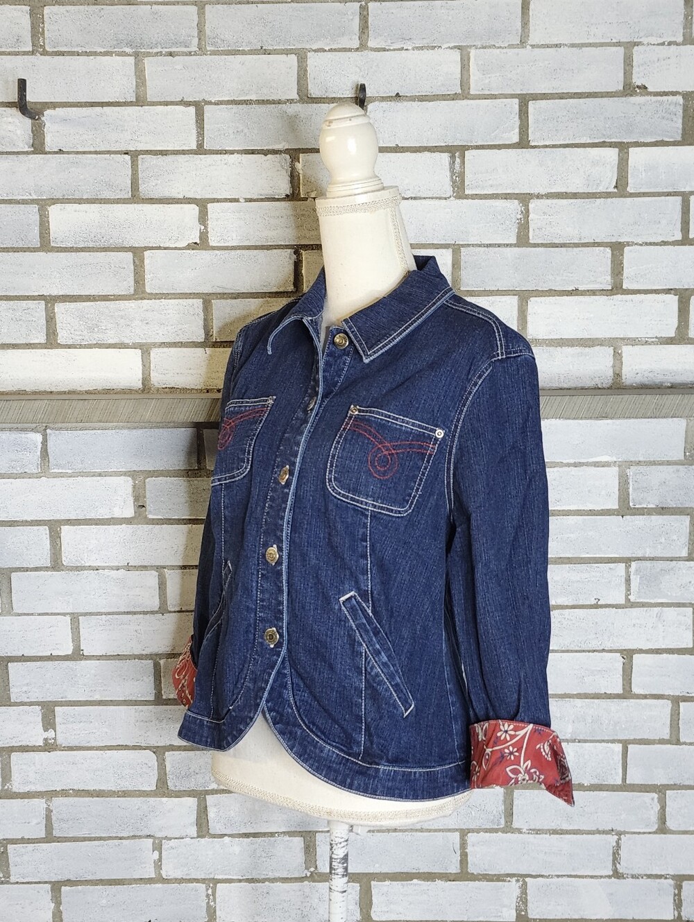 • Sag Harbor Women's 3/4 Sleeve Button Up Denim Jean Jacket Petite Size 10P Blue